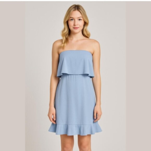 H by Halston Dresses & Skirts - H BY HALSTON | Overlay Layered Dress strapless baby blue sz 2
